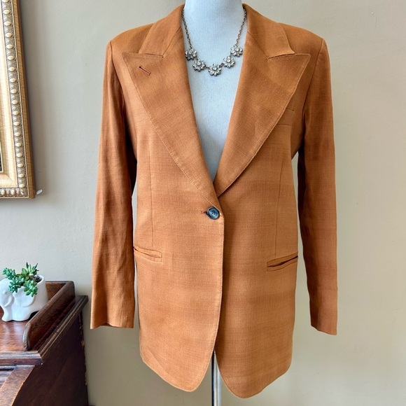 Smythe 90s Blazer in Burnt Sienna Camel Brown Linen Blend ASO Taylor Swift S - Picture 4 of 16